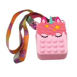 Kids Soft Silicone Bubble Poppet Crossbody Hand Money Bag Fidget Toy Push Kid Unicorn Pop It Coin Purse For Girls