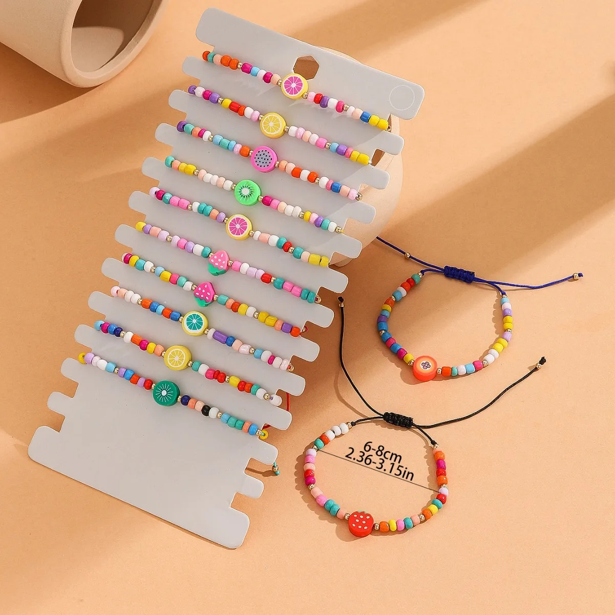 Factory Price Seed Bead clay Flower Bracelet Cute Fruit Beads Gold Heart Seed Bead women Bracelet set