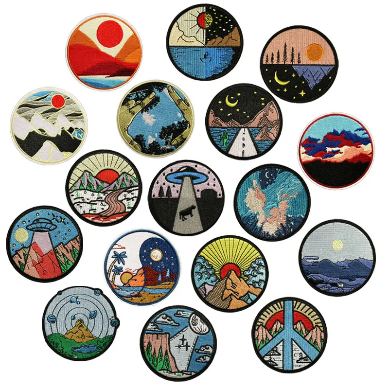 Индивидуальные круглые вышитые значки с бесплатными образцами нашивки на руку для одежды