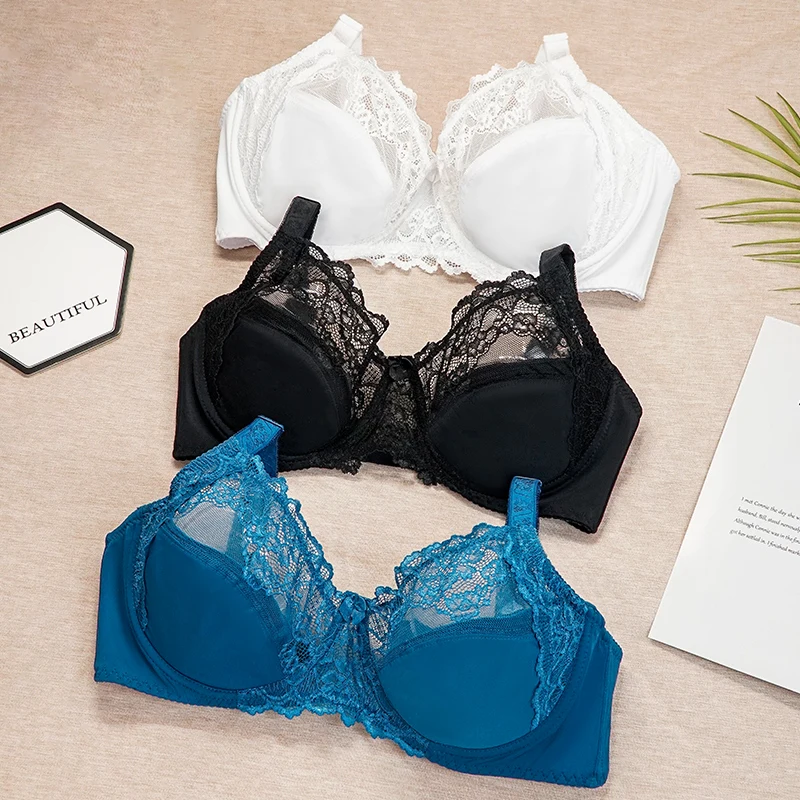 Women Push Up Lace Bra Ultra-Thin Ladies Sexy Lingerie Underwire Brassiere Large Underwear E F Cup Plus Size Bras