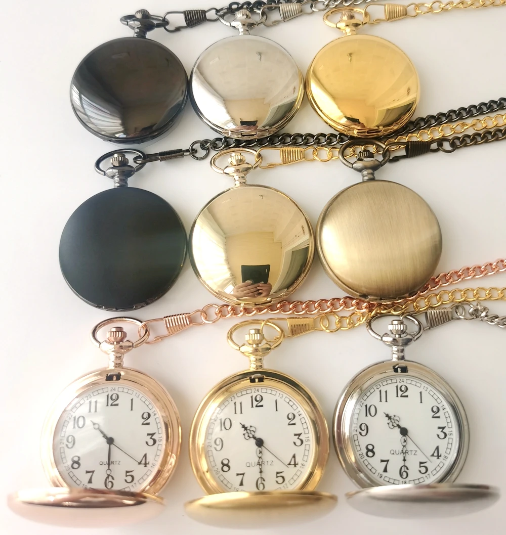 Wholesale Smooth 9 Colors Alloy Men Quartz Classic Fob Polished Pocket Watches