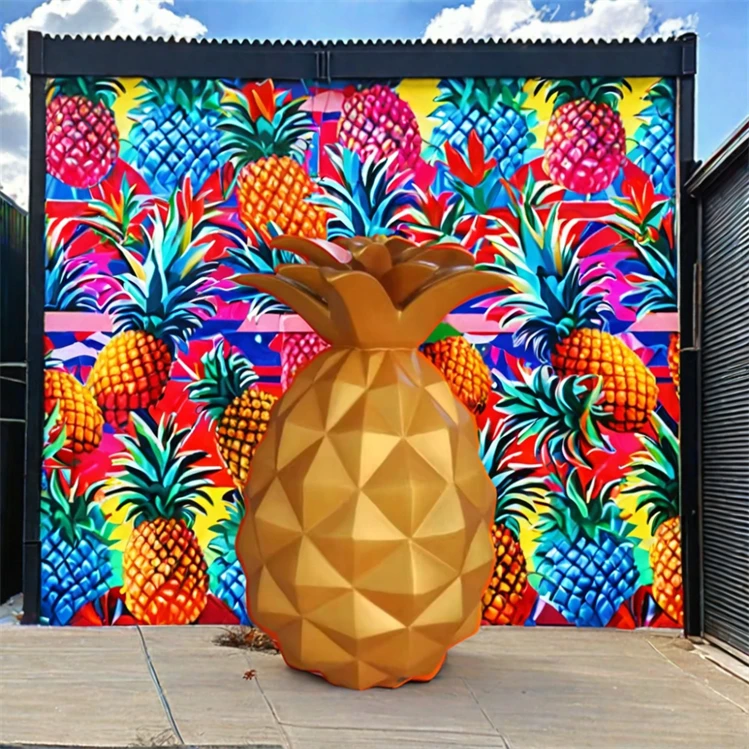 Outdoor Folk Art Style Giant Fiberglass Pineapple Statue Matt Gold Finish Resin Sculpture fiberglass-pineapple-sculpture