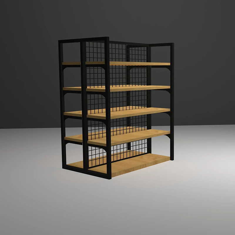 China wholesale wood goods display rack MINISO Shelf flat panel cheap supermarket wooden display racks