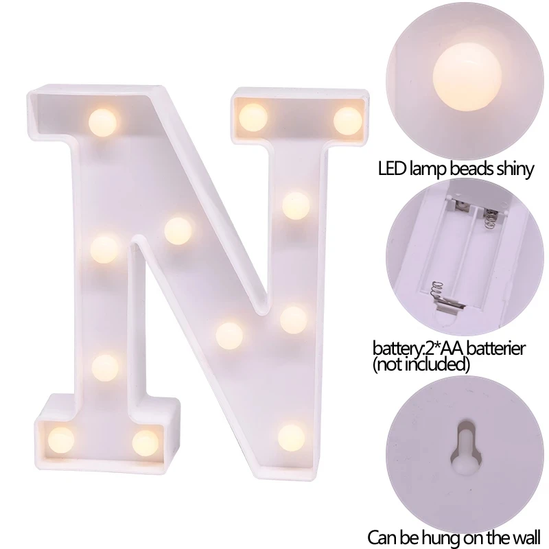 LED Letter Night Light Alphabet Number Heart Plastic LED Light for Wedding Valentines Day Deco Birthday Party DIY Deco