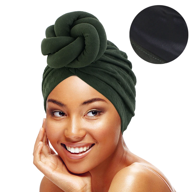 Custom Color Satin Lined Top Knot Turbans Double Layer Headwrap Fantastic Turban Hats for Women