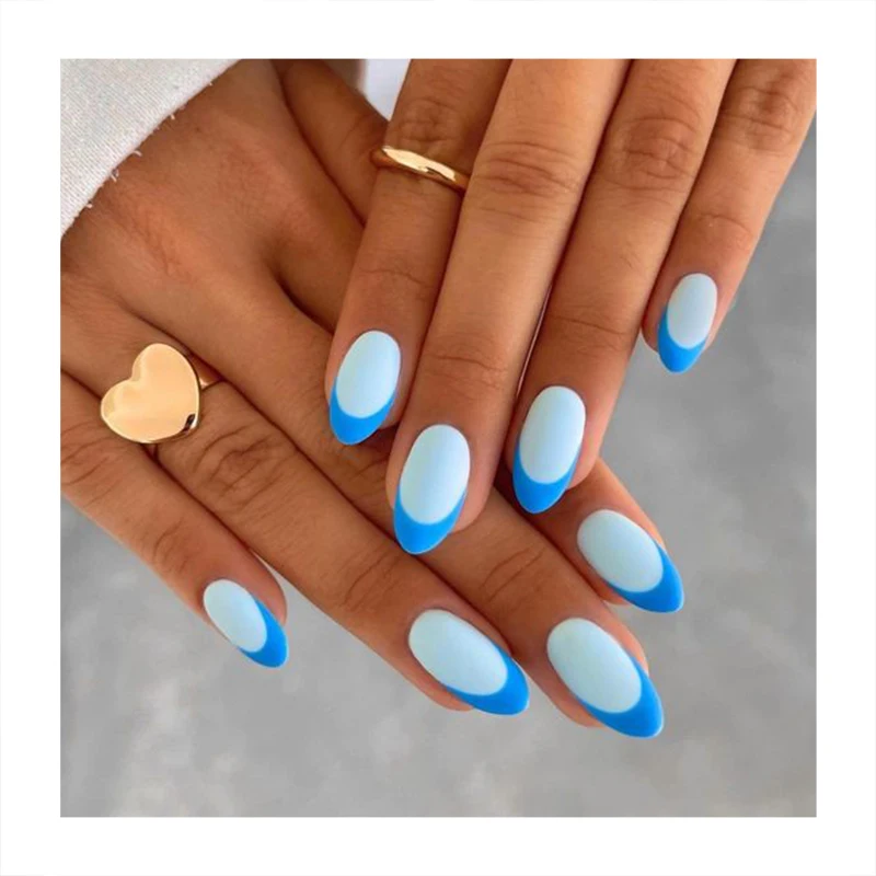 New Arrival Gradient Press On Nails Tips Pink Rainbow Stiletto Shinny Soft Gel Nails Tips Custom Logo Waterproof Fake Nails
