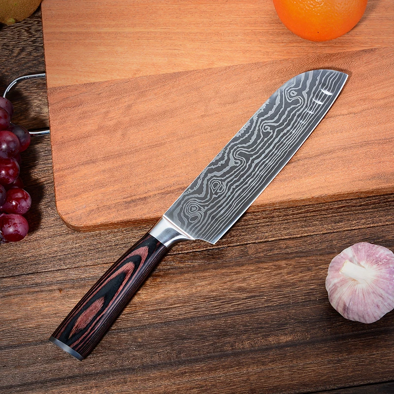 
Timhome High Carbon Stainless Steel knife withPakka Wood Handle Kitchen Santoku Knife 