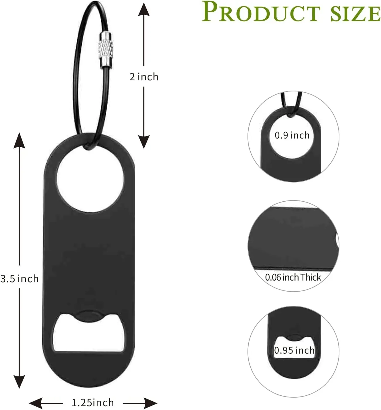 Stainless Steel Black Flat Bottle Opener with Keychain Beer Bottle Opener