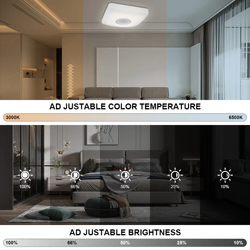 Music Bluetooth Speaker Tuya Smart Indoor Square Slim Remote Control Dimmable Flush Mount Modern Light Fixture Led Ceiling Light