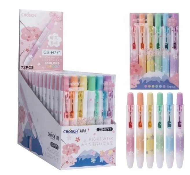 Multi-Color Click Morandi Pastel Art Marker Set Highlighter Pen with Click Mechanism