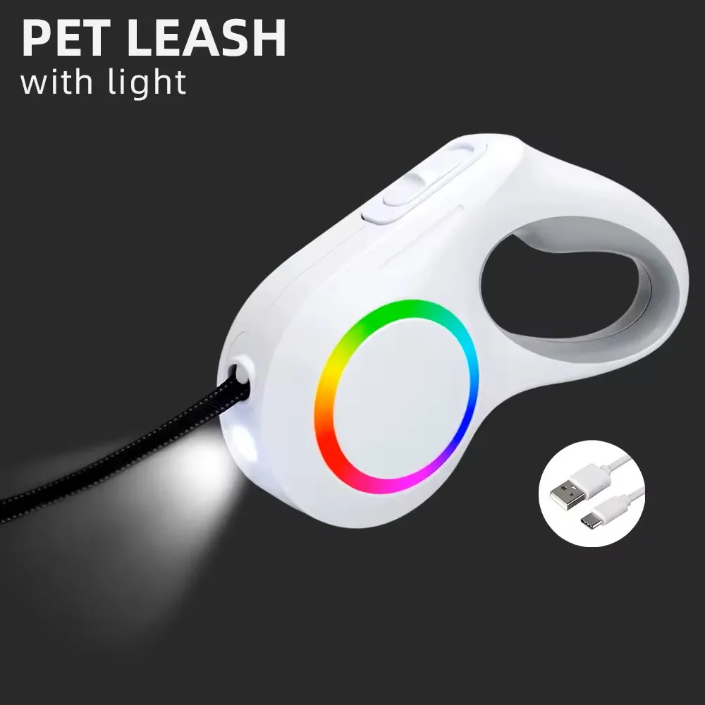 Outdoor Walking Extendable Pet Traction Rope Light Retractable Belt Portable Rotation Pet Rope with LED Light