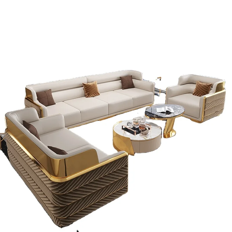 High quality  Upholstery Modern Luxury Real  Leather Sofa Set Wood And Leather Sofa for villa
