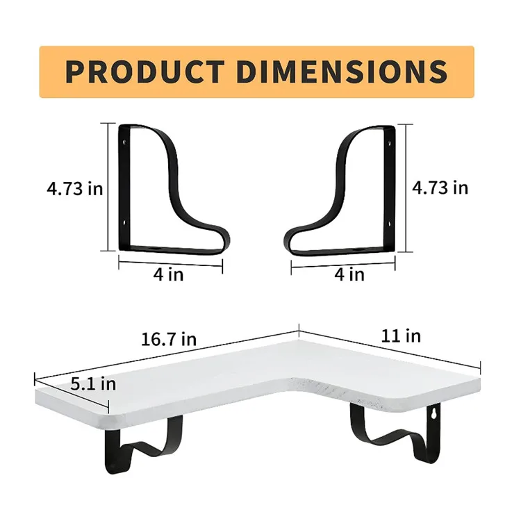 
Custom wall corner with bracket floating wall decoration wooden storage rack 