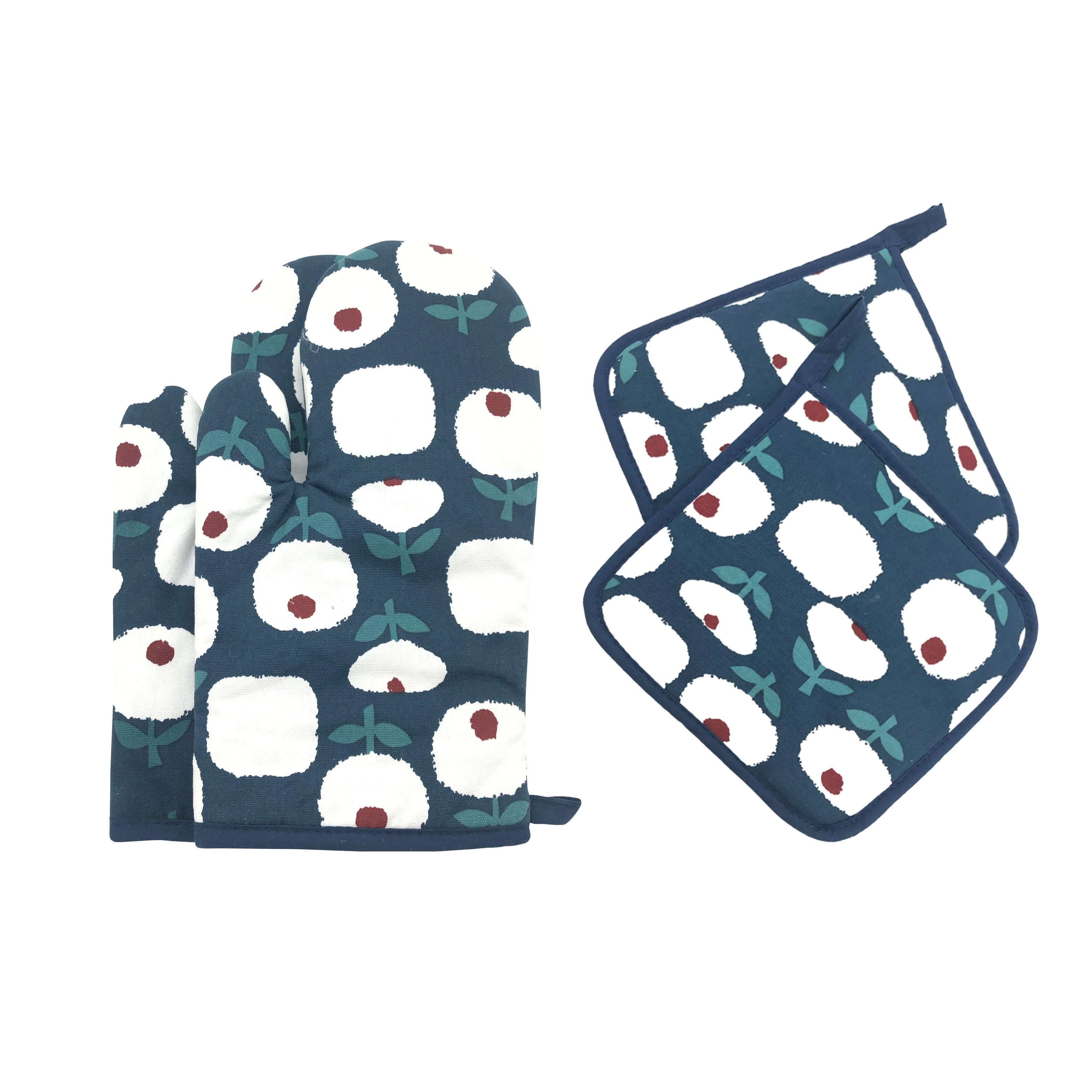 Cotton Polyester Quilted Terry Oven Set BBQ Heat Resistant Mitts Pot Holders Potholders Recycled Non-slip Kitchen Backing