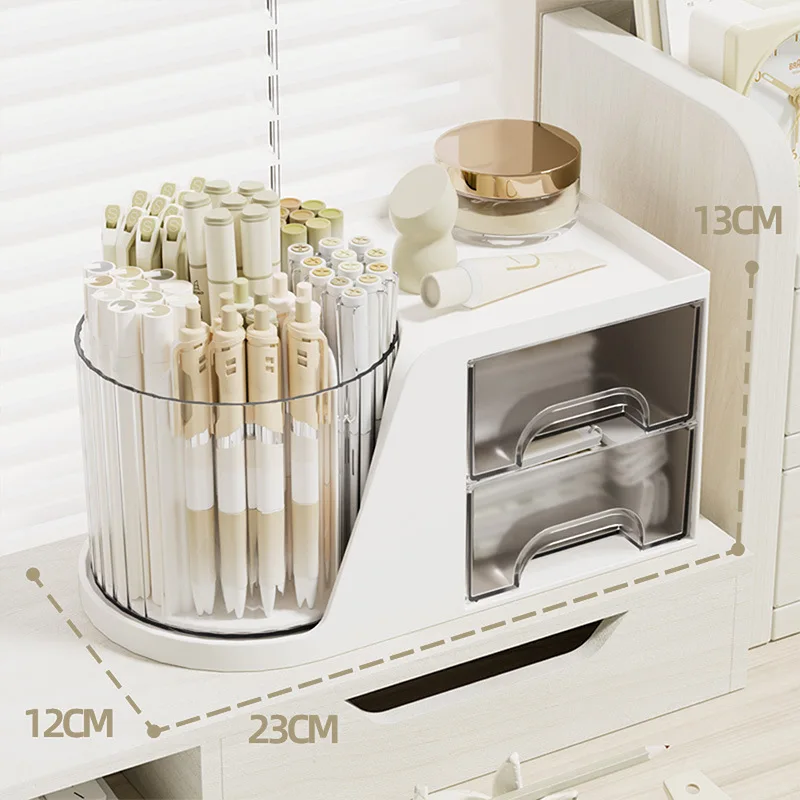Dropshipping Shopify Rotating Desk Organizer with 2 Drawer Pencil Pen Holder for Des