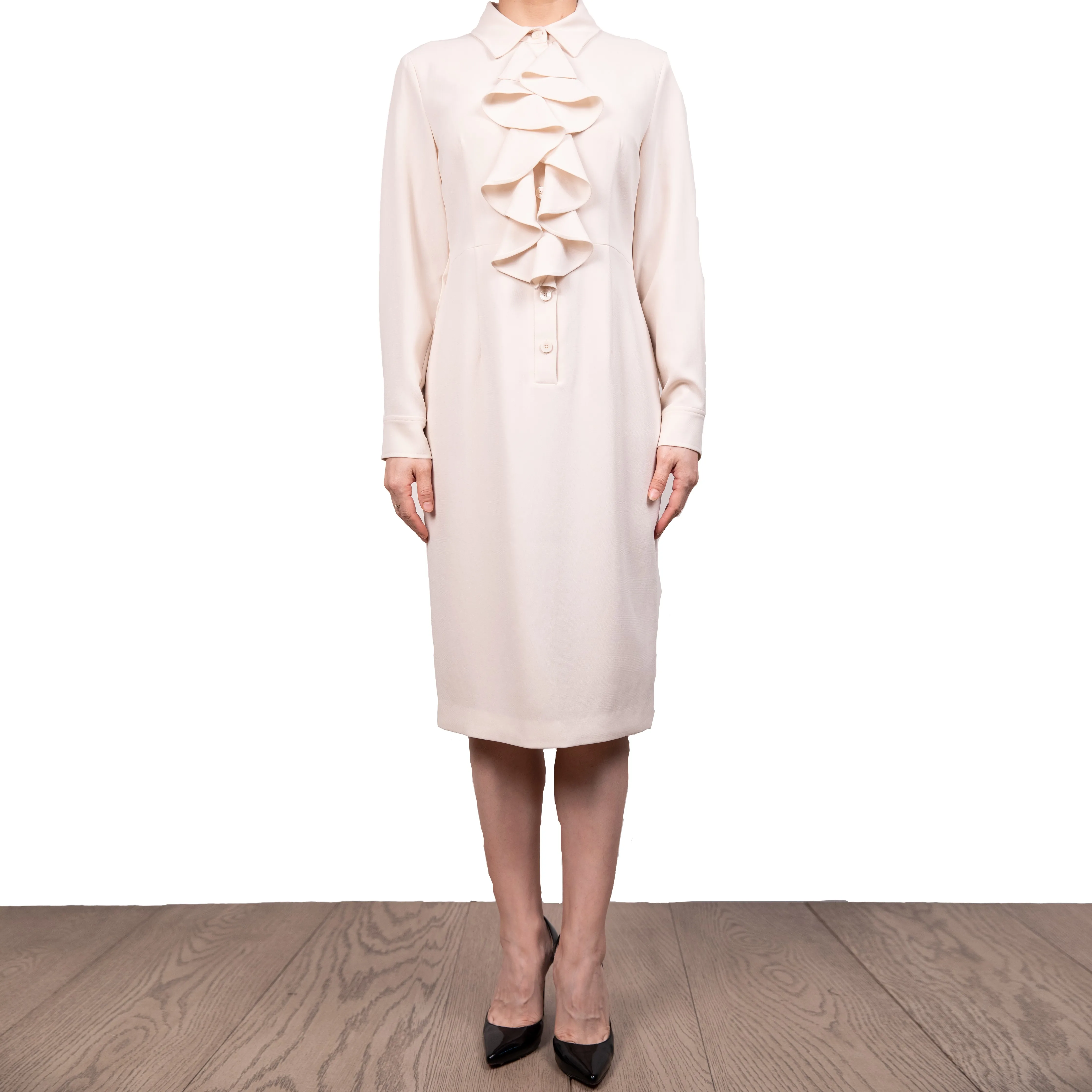 Женские платья с оборками, однотонное Деловое платье, элегантное офисное платье из смеси шерсти