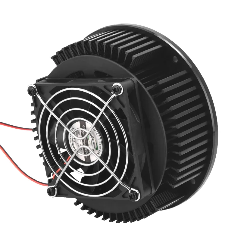 40W Diameter 133mm And Height 40mm Black Anodizing Round Led Light Pin Fin Aluminum Cooler Heatsink With Cooling Fan