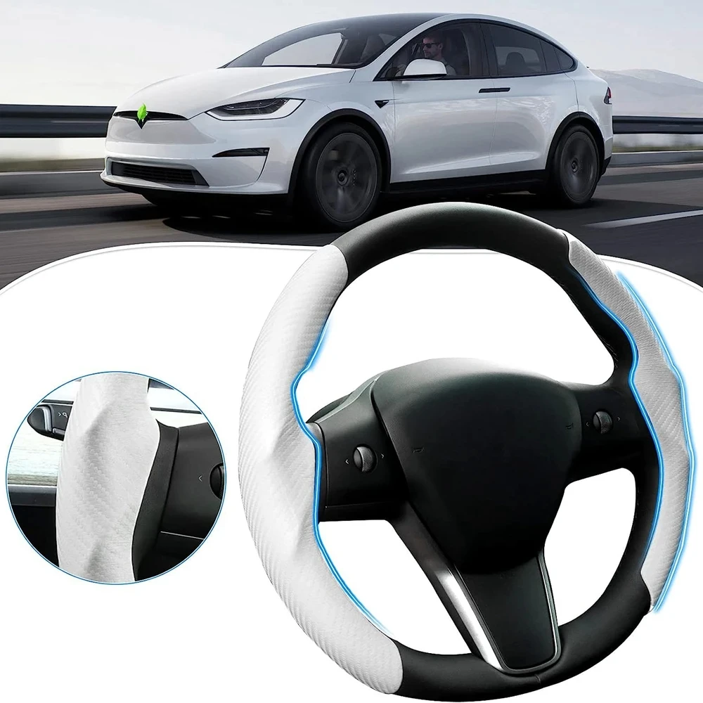 Steering Wheel Cover for Tesla Model 3 Y Center Console Accessories Red Black White Interior Rudder Grips ABS Carbon Fiber Suede