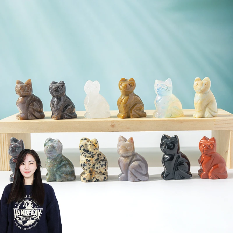 Robin Crystal factory wholesale gemstone animal carvings crystal cat crystal carving wholesale