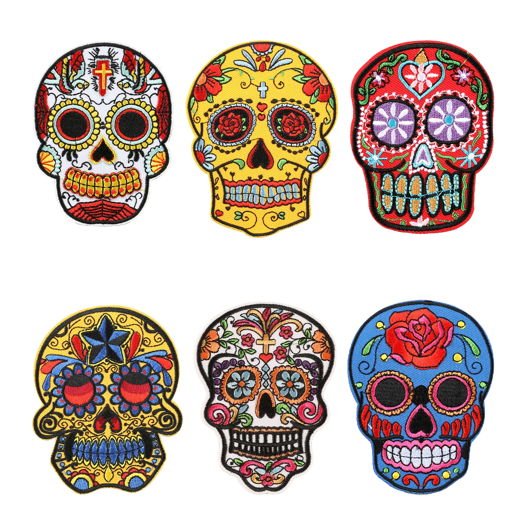 Psychedelic Skull Embroidery England Floral Style Skull Clothing Applique Iron On Psychedelic Skull Patches For Jacket