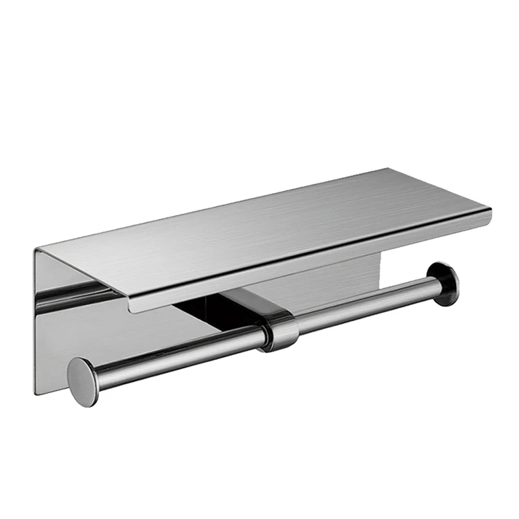 Bathroom stainless tissue roll double toilet paper holder with shelf