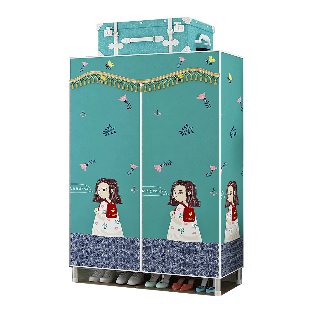 
68cm Polyester Fabric Cloth Cover Wardrobe Closet Non-woven Steel Shelf 19mm Tube Portable For Kids 