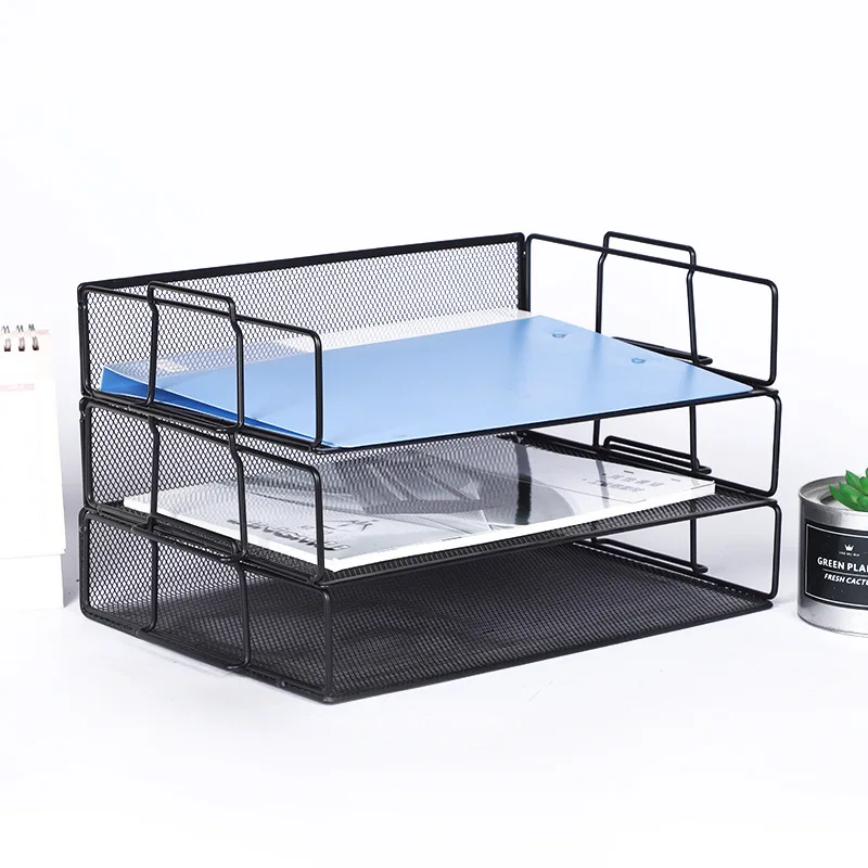 Wholesale Custom Office File Tray Desk Organizer 2 Tier Metal Mesh Paper File Document Stackable Letter Tray