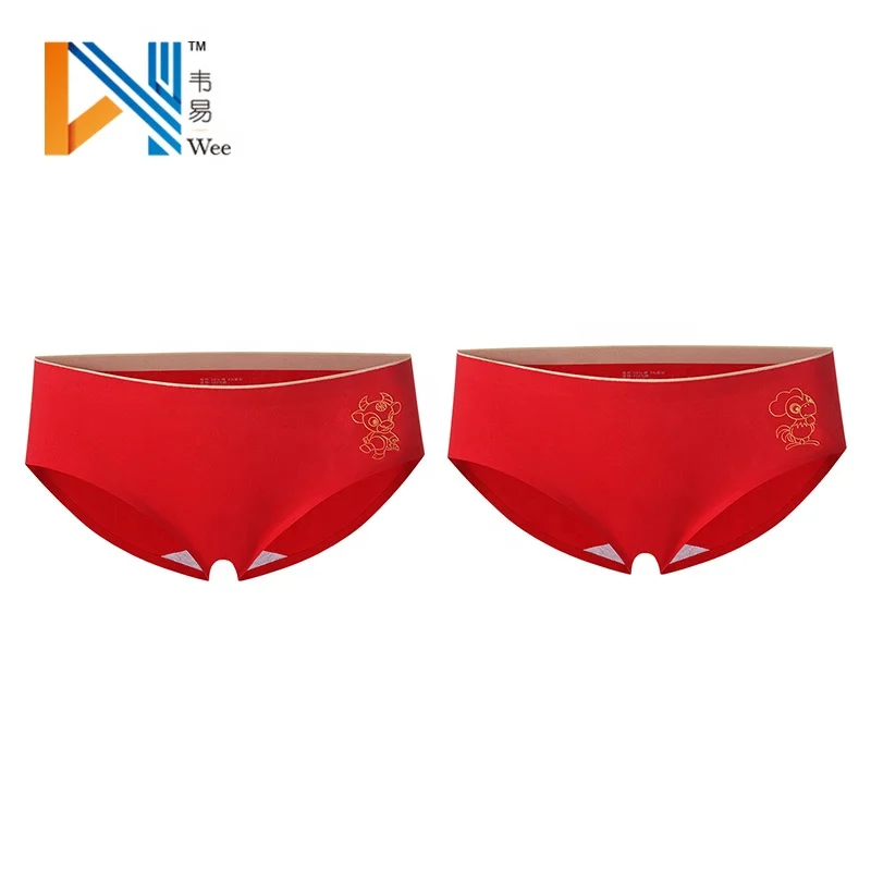 2020 latest ladies red knickers Chinese zodiac design printing underwear fancy panties cotton woman