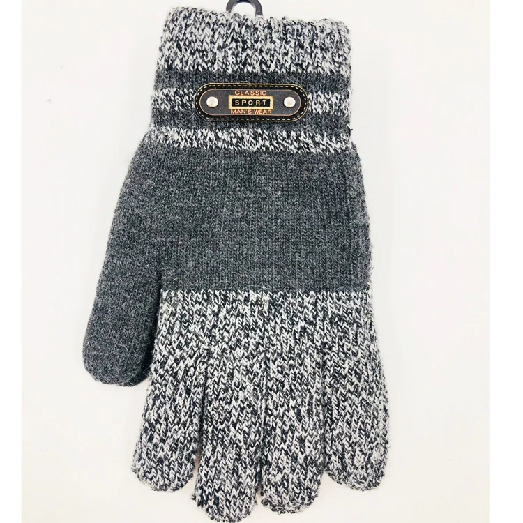 Factory Directly sale Winter Gloves Mens Mix Knit Gloves for Cold Weather With PU Label