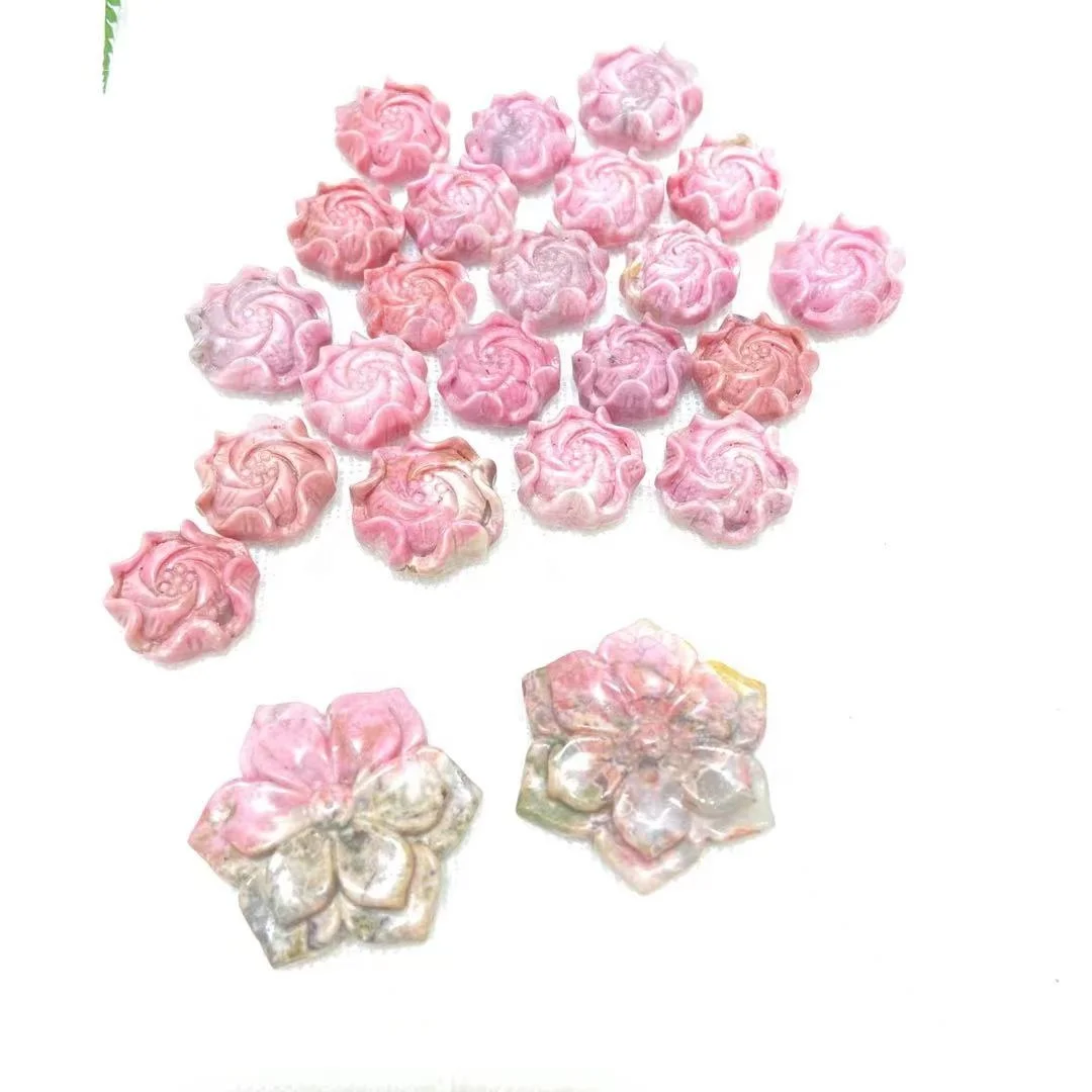 Wholesale  sale well  low price Hand craved Crystal  Rhodonite  Peony flower  carving