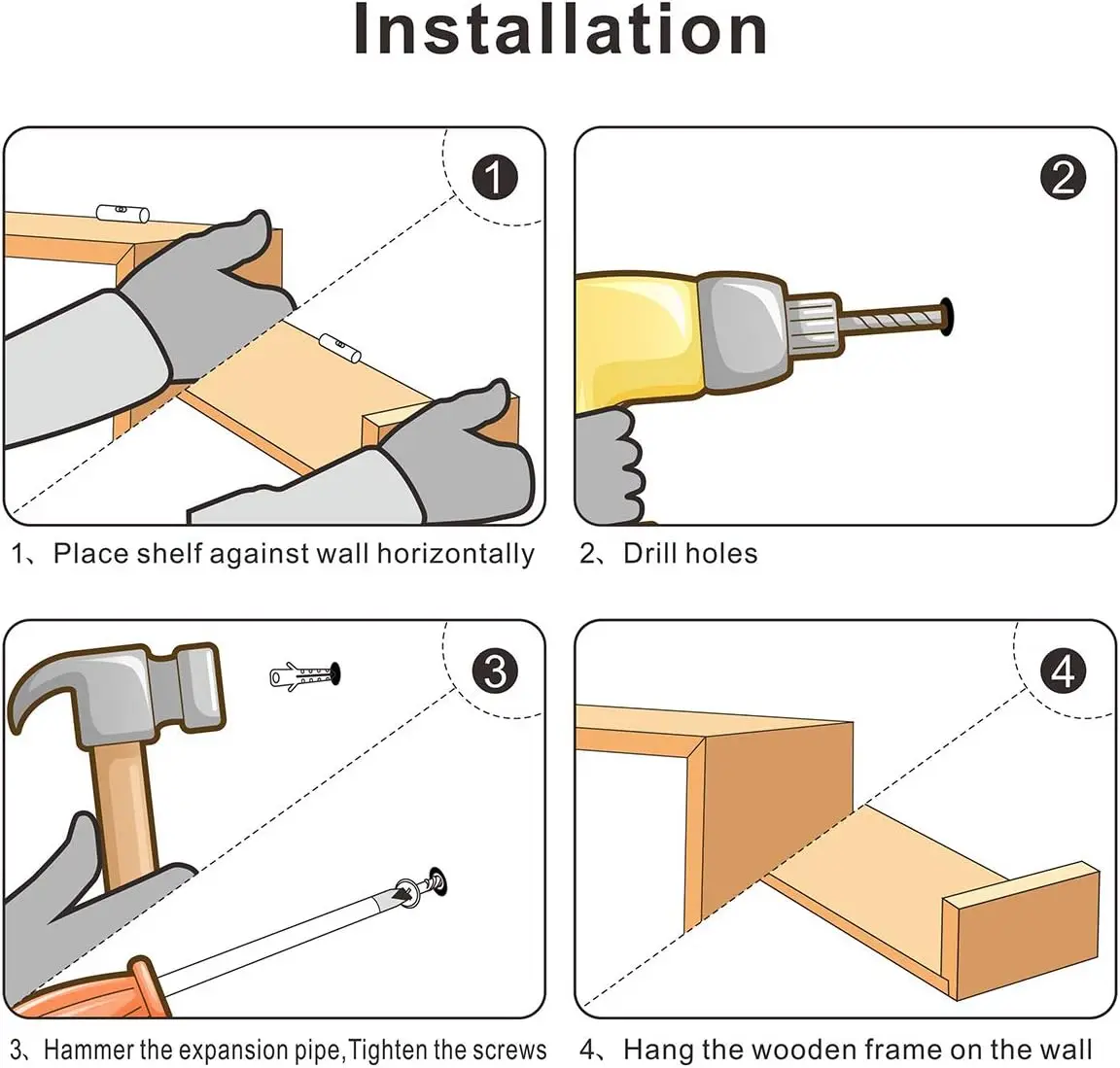 Floating Shelves Set of 6  Rustic Wood Wall Shelves with 3 Square Boxes and 3 Small U Shelves