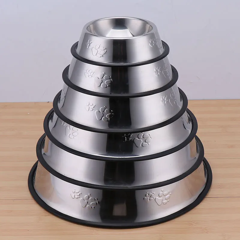 Stainless Steel Dog Bowl Travel Pet Food Bowl with Rubber Base
