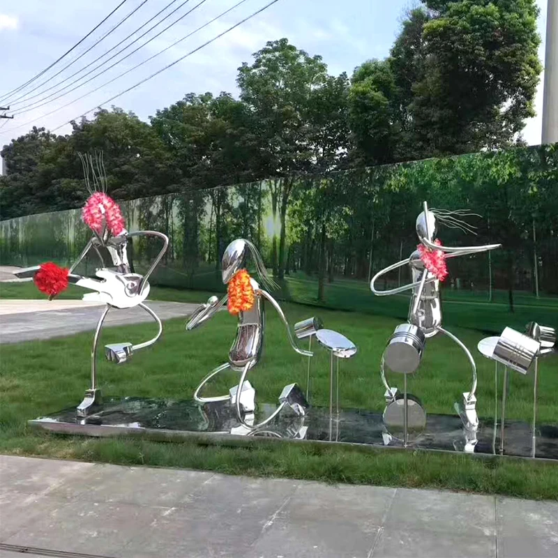 K304 Stainless steel musical performer sculpture Customized Outdoor commercial art decoration Landscape Anime Doll Mall statues