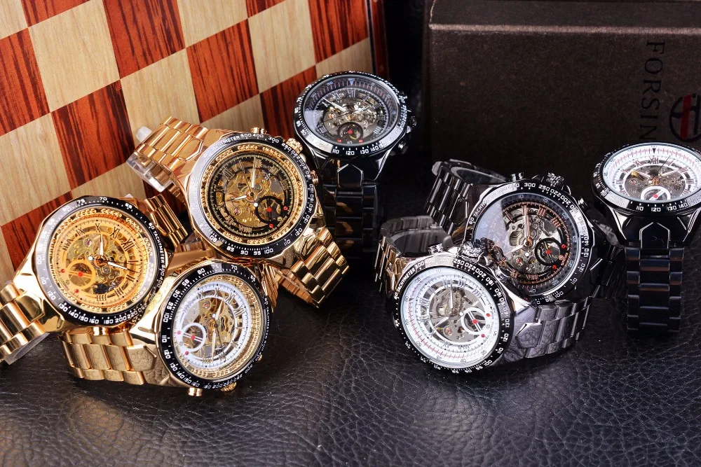 Forsining Men Transparent Case Open Work Silver Stainless Steel Mechanical Skeleton Sport Wrist Watch Men Top New Luxury Clock