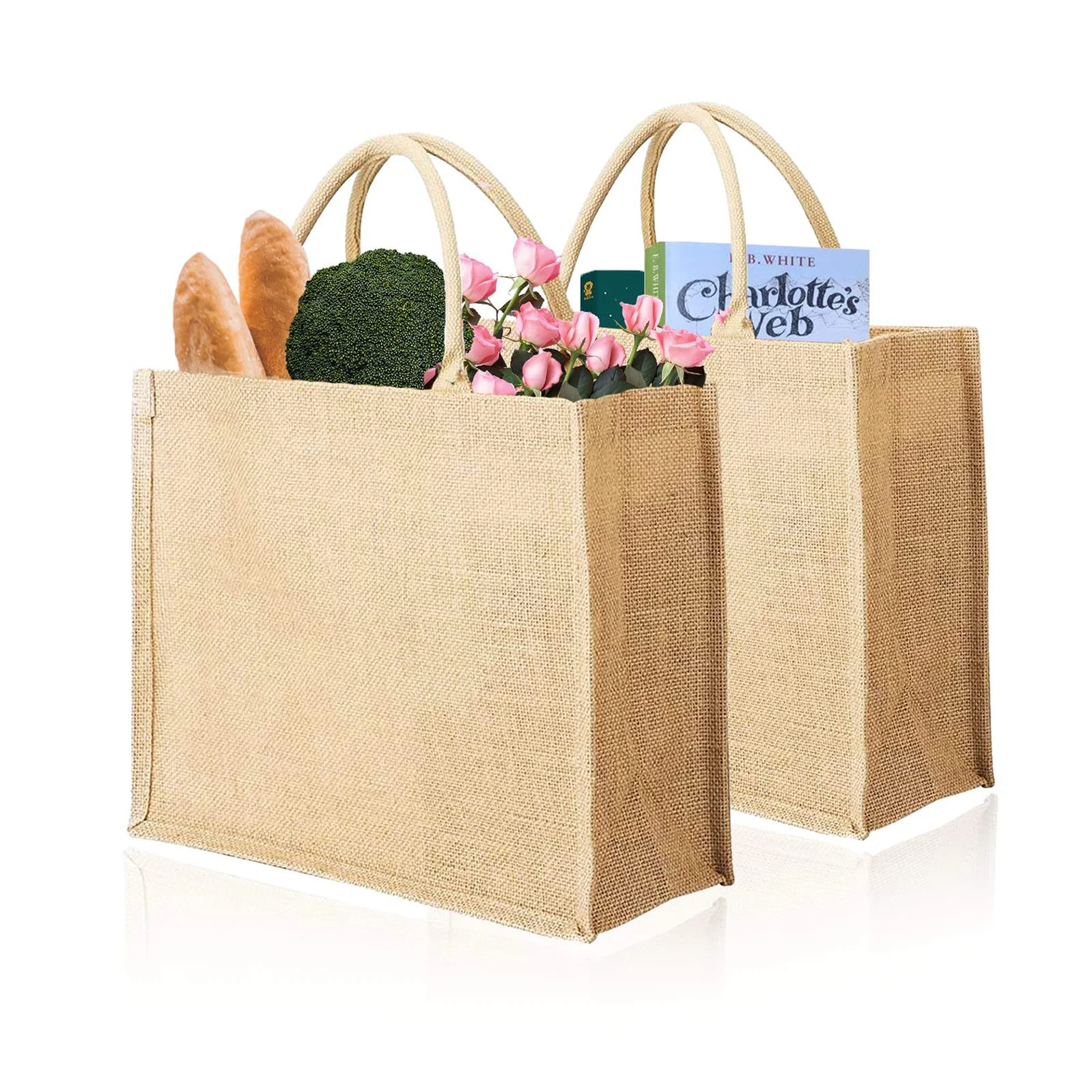 Wholesale Plain Hessian Shopper Bag Custom Printed Large Natural Eco Friendly Burlap Jute Shopping Tote Beach Bag With Button