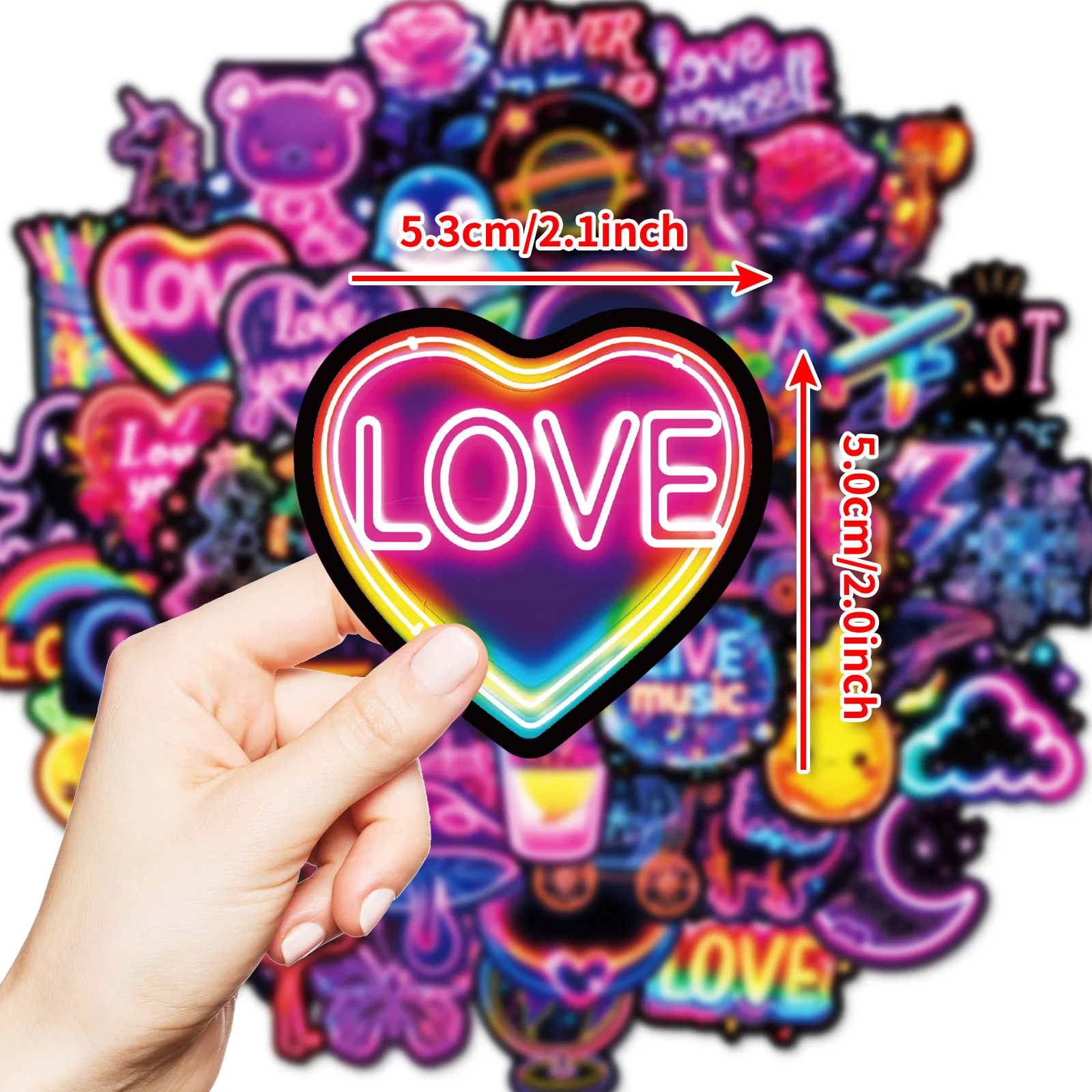 50Pcs Cute Cartoon Night Neon Graffiti Stickers For Bottle Wall Decor Children Bedroom Decor Toy Sticker