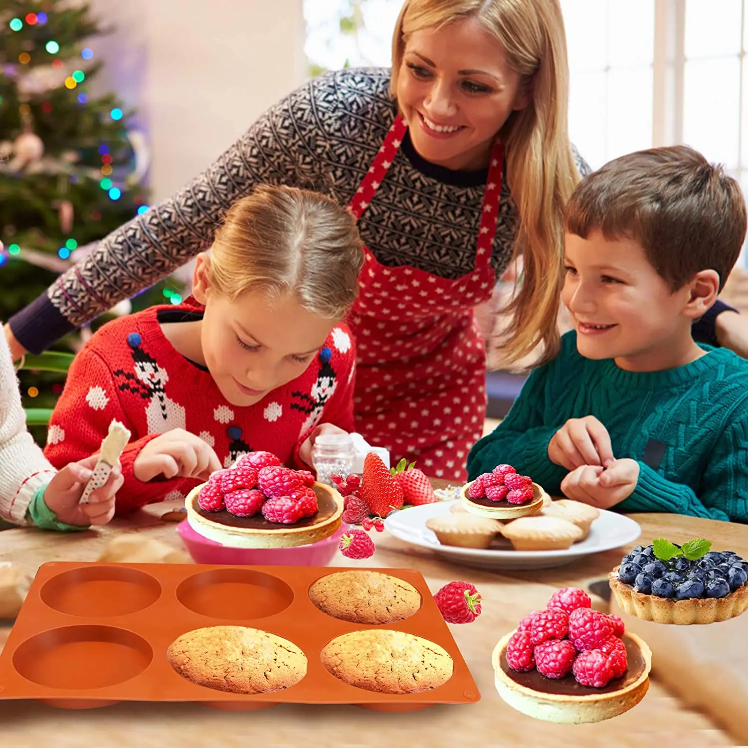 Silicone Molds for Baking 6 Cavity Large Round Mold Muffins Pan Resin Coaster Mold Nonstick for Chocolate Cake Pie