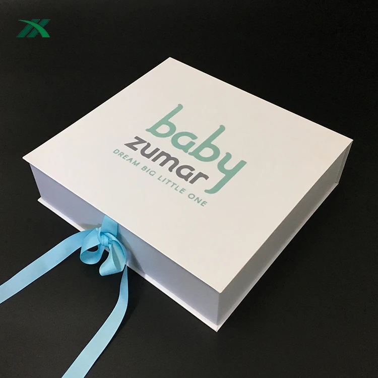 custom baby clothes packaging paper box ribbon closure
