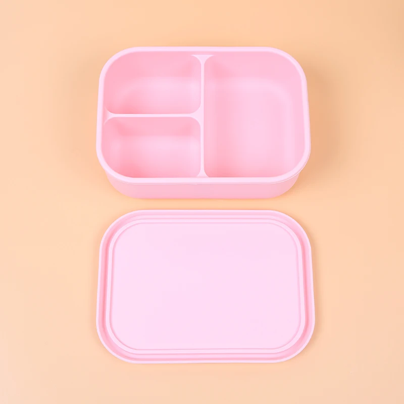 School Portable 800ml 3 Compartment Leakproof Silicone Lunch Box Water Bottle Set Bpa Free Silicone Bento Box For Kids