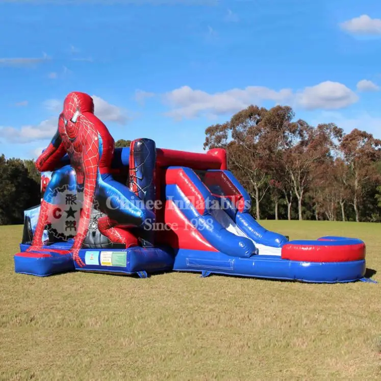 commercial kids obstacle game combo castle inflatable bouncy slide jump spiderman bounce house