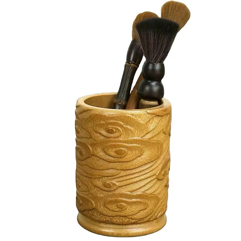 Natural bamboo pen holder creative bamboo carving brush holder retro multifunctional office study decoration