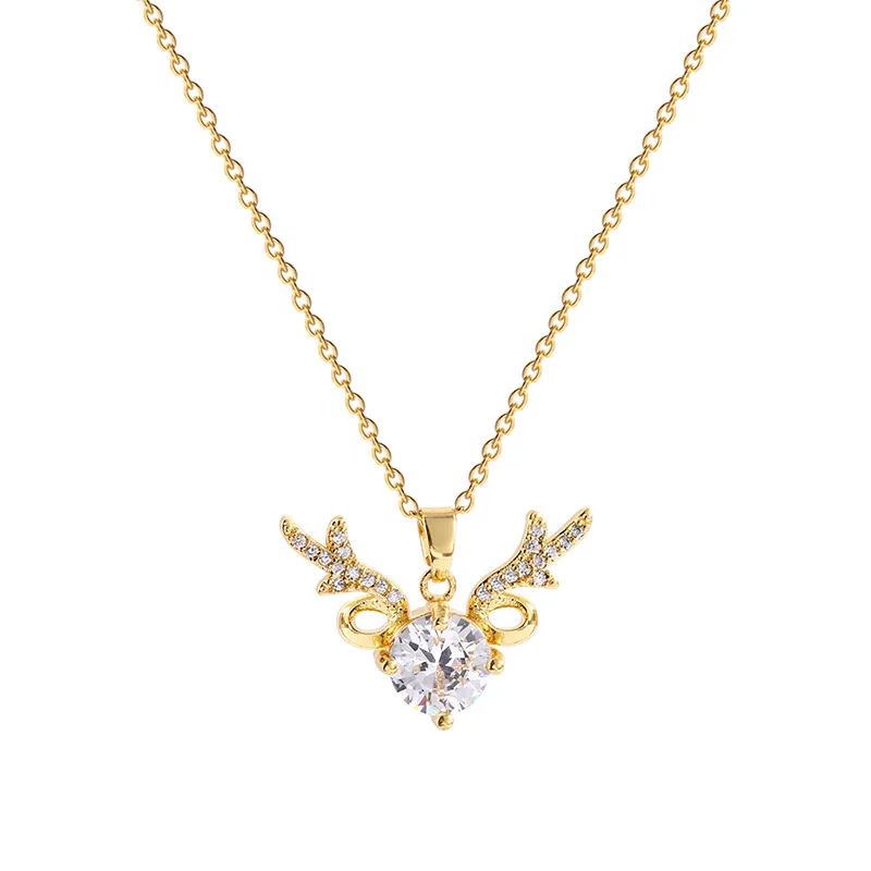 18k Gold Plating Stainless Steel Zircon Deer Elk Necklaces for Girls Titanium Steel CZ Deer Antler Choker Necklace for Women