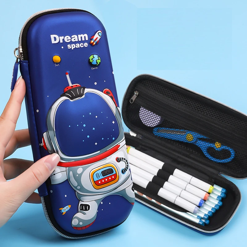 Large Capacity Pen Bag with Zipper 3D Embossed EVA Pencil Case for School Kids