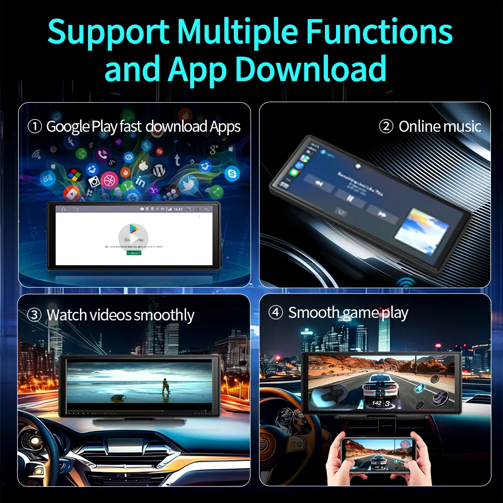 10.26 Inch Android 13 Dashboard Dash Cam Wireless CarPlay & Android Auto Mirror Link Car Stereo WiFi GPS BT FM Voice Car DVR