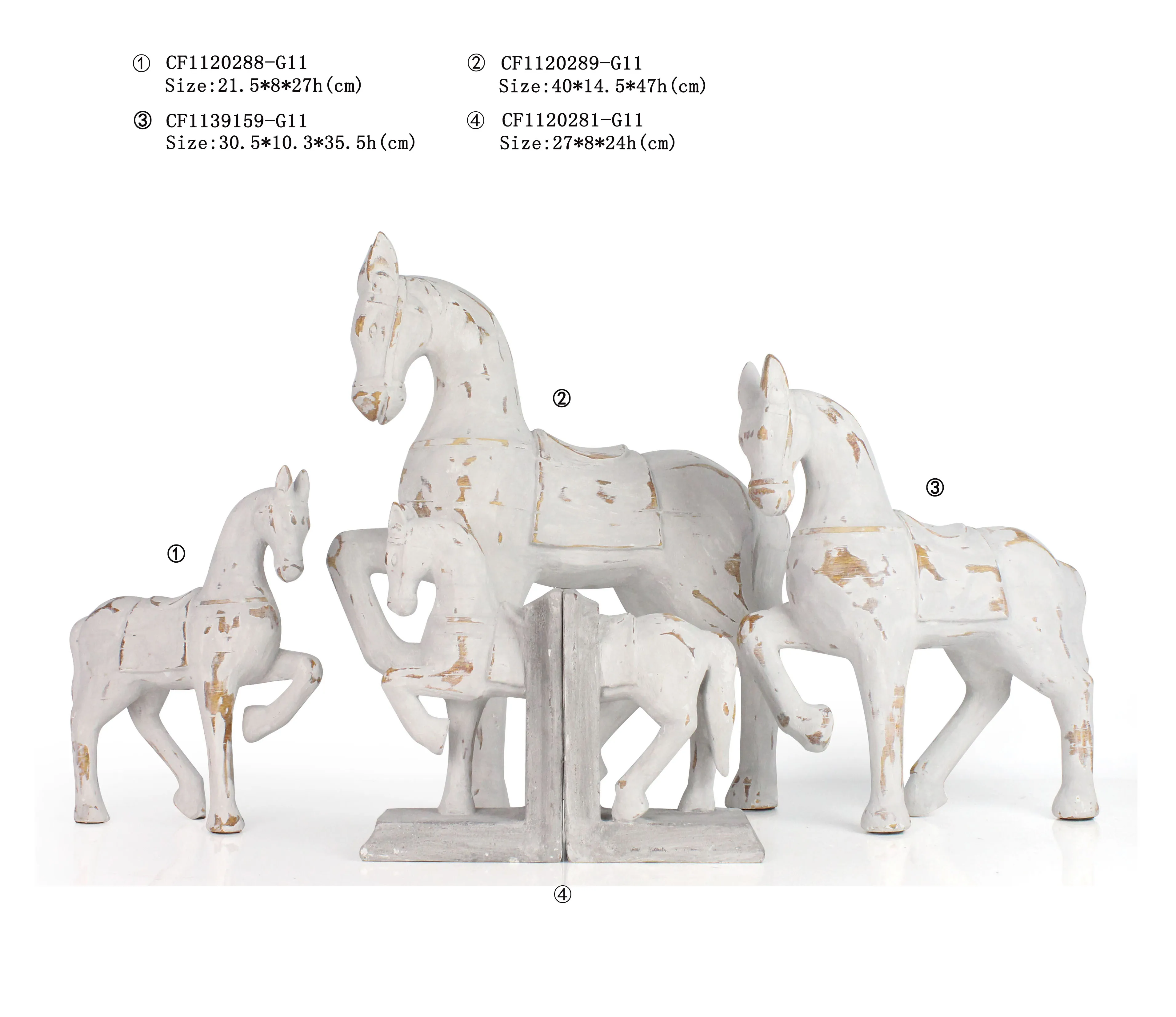 Nordic Animal Sculpture White wood Color Horse Figurines for Home Decor Wholesales Rustic Resin Bookend Home Decoration