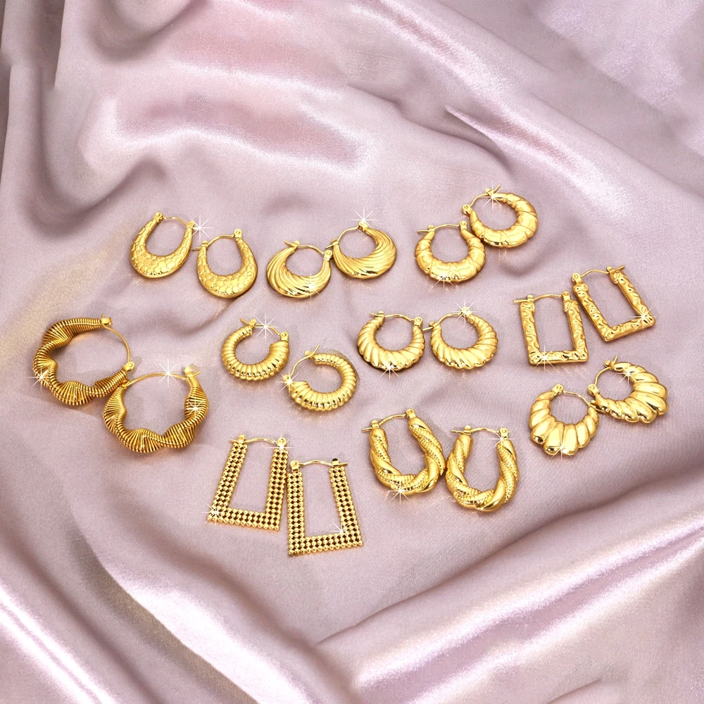 Spot goods 18k Gold Gold Thread Twist Hoop Earrings Stainless Steel Do not Fade Stud C Shape Circle Earrings Jewelry For Women