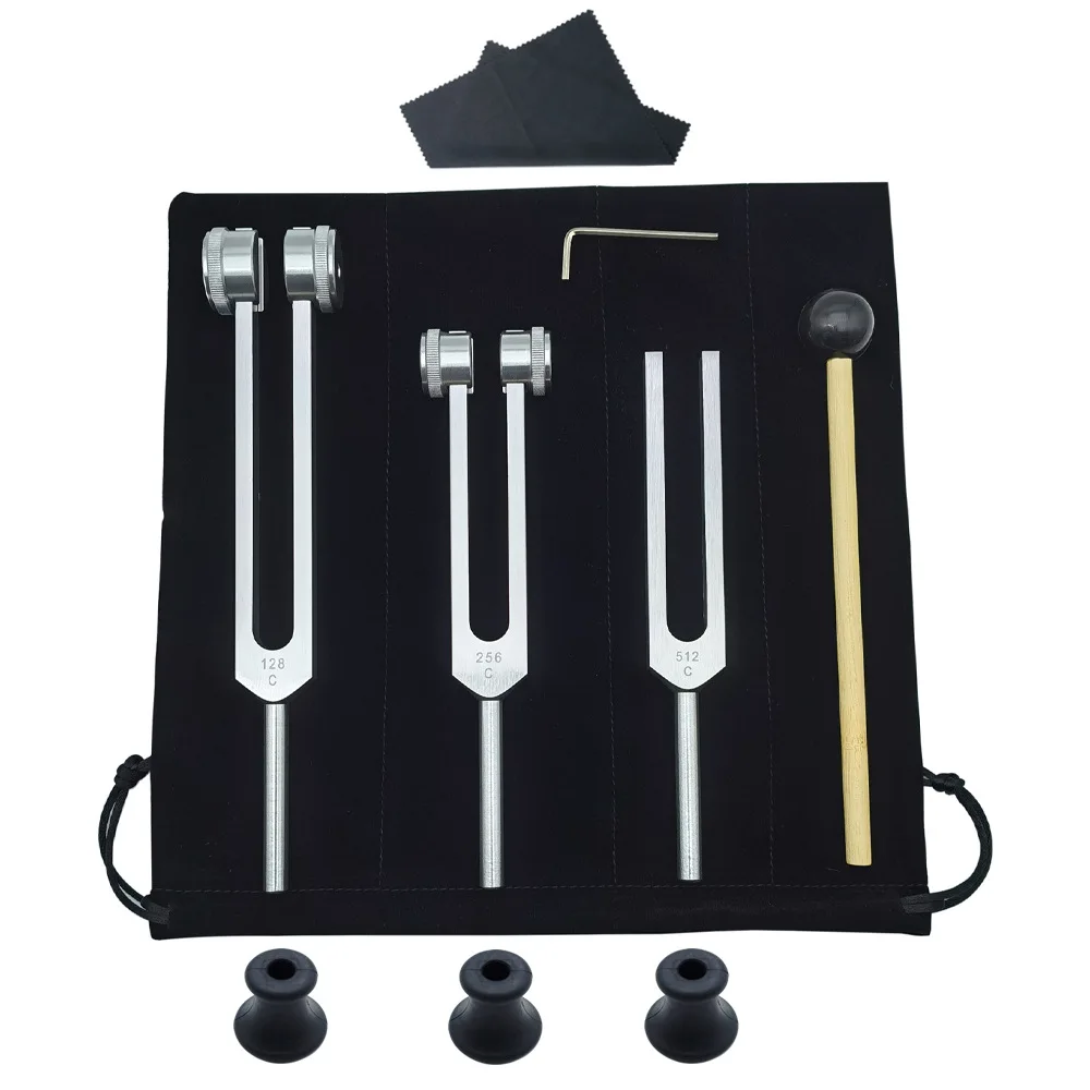 Wholesales 128HZ 256HZ 512HZ aluminium alloy tuning fork set tuning fork silver or gold 3 or 4 tuning forks with base