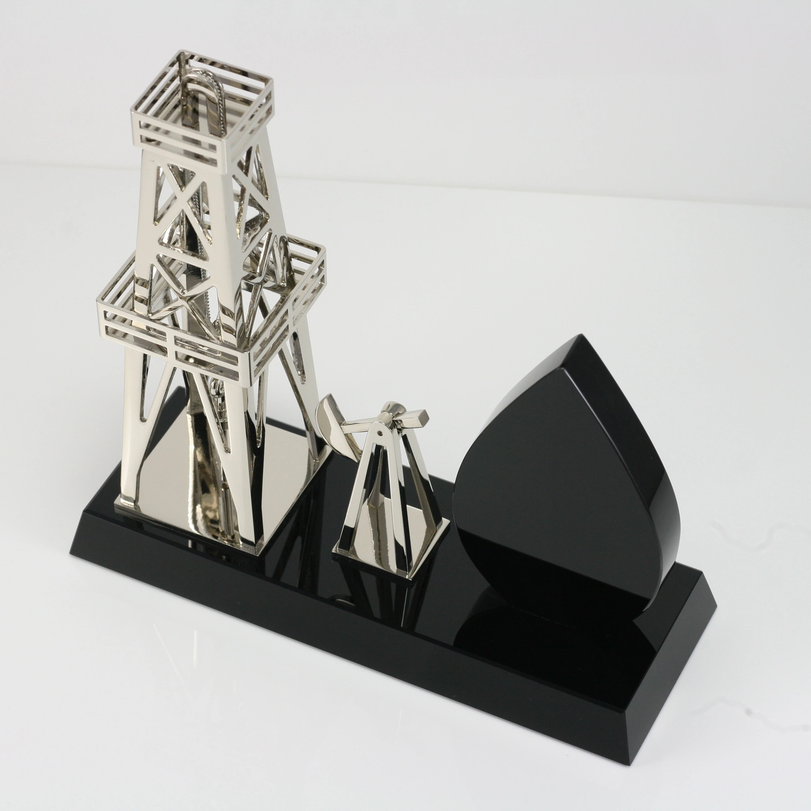 New trend golden/silver petroleum equipment gift crystal oil rig model gift with black crystal oil drop CL132