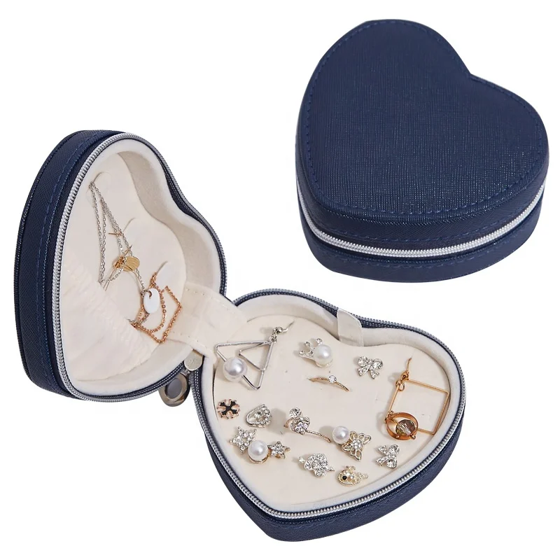 Custom Made PU or Leather Heart Shape Jewelry Storage Box With Zipper