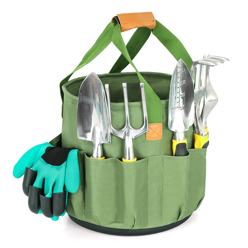 Stainless Steel Gardening Tools with Wood Handle, Including Garden Tote, Gloves, Trowel, Hand Weeder, Cultivator and More